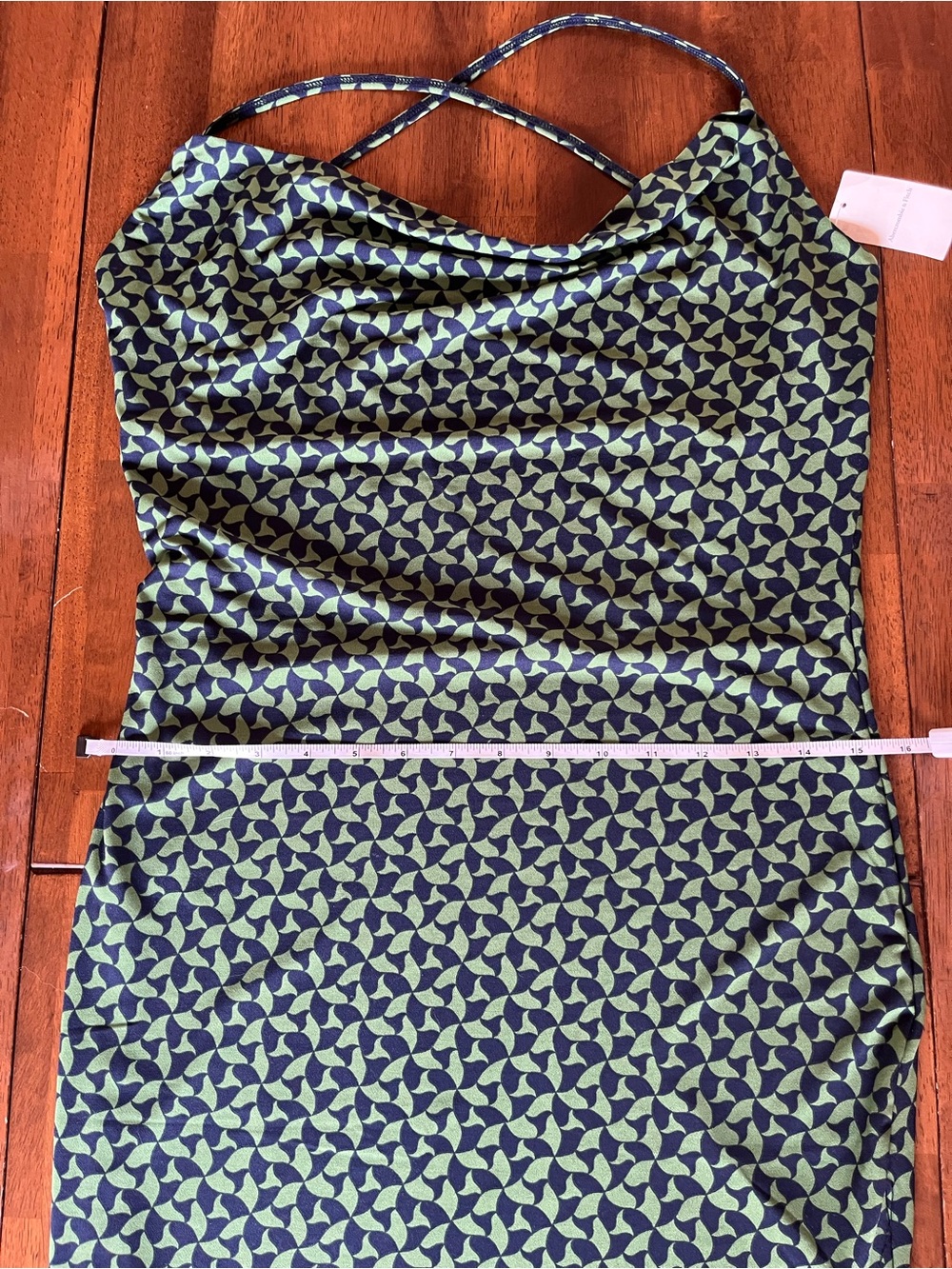 Abercrombie & Fitch Green Patterned Slip Midi Dress with Cross-Back Straps - Picture 5 of 6